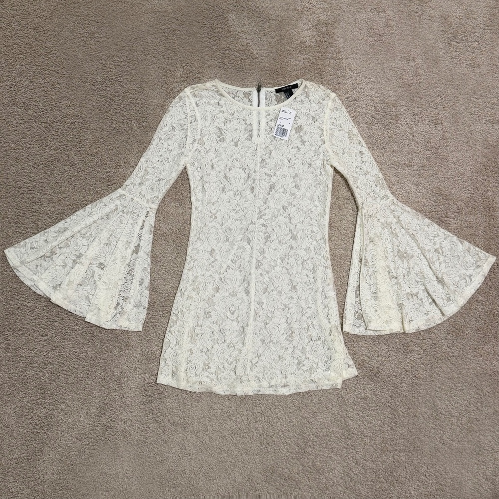 Sheer Lace Bell Sleeve Dress